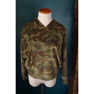 American Eagle Sweater Womens XS Cropped Hoodie Camo Velour Velvet Super Soft